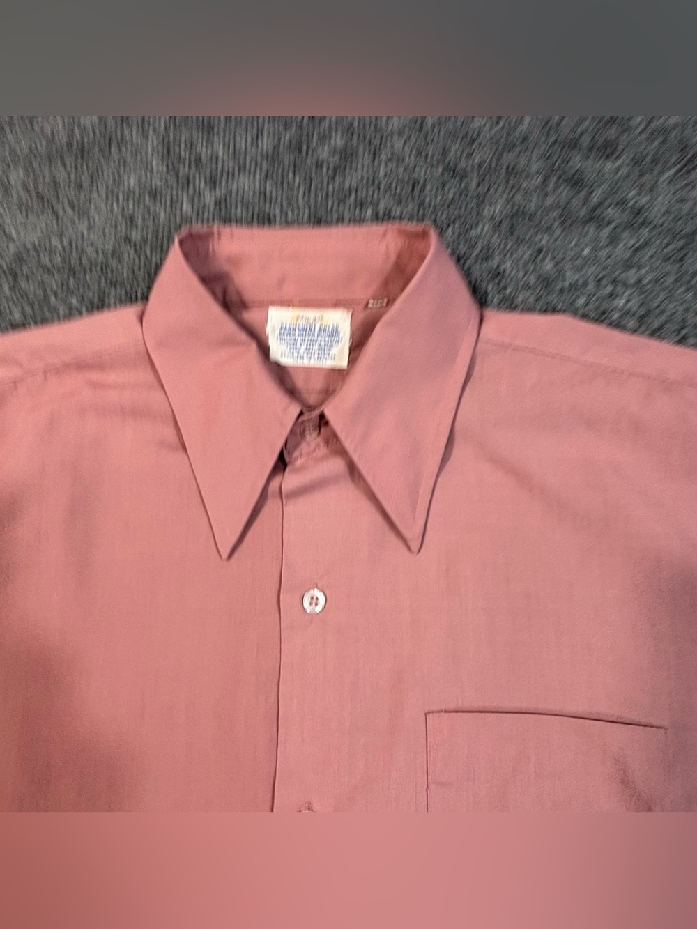 VTG 60s 70s Permanent Press Button up Collared Shirt Park Ave Salmon Pink 16 1/2 - Picture 3 of 13